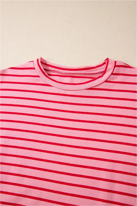 Pink striped 3/4 sleeve t-shirt dress