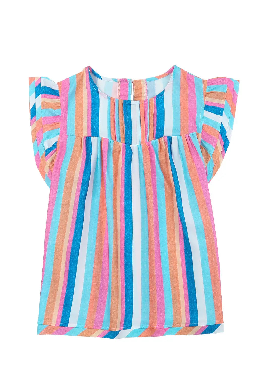 Pink striped button sweetheart flutter sleeve dress - mini dresses