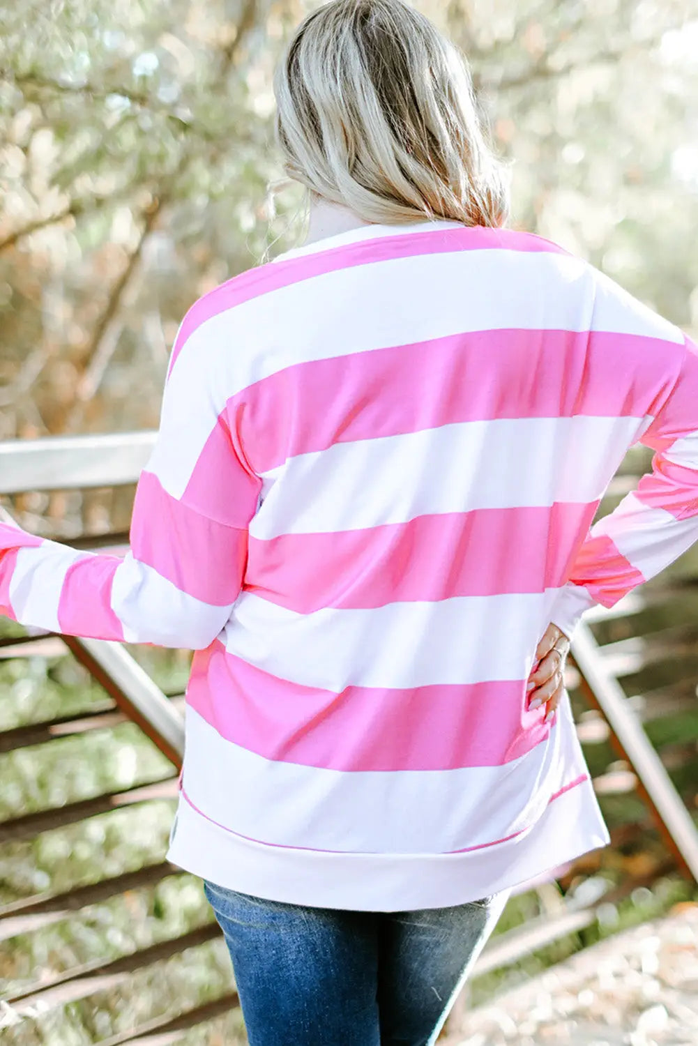 Pink striped side slit plus size sweatshirt