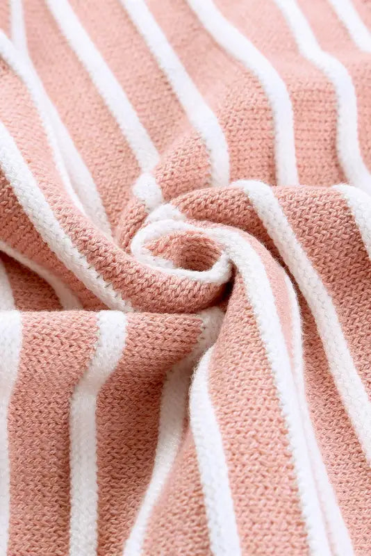 Pink striped textured long sleeve knit sweater - sweaters & cardigans