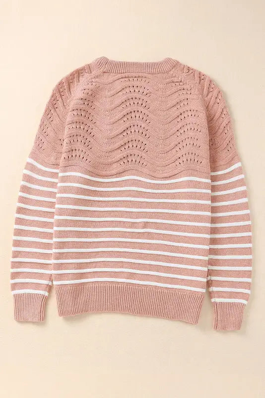 Pink striped textured long sleeve knit sweater - sweaters & cardigans