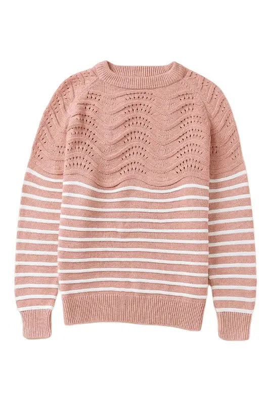 Pink striped textured long sleeve knit sweater - sweaters & cardigans