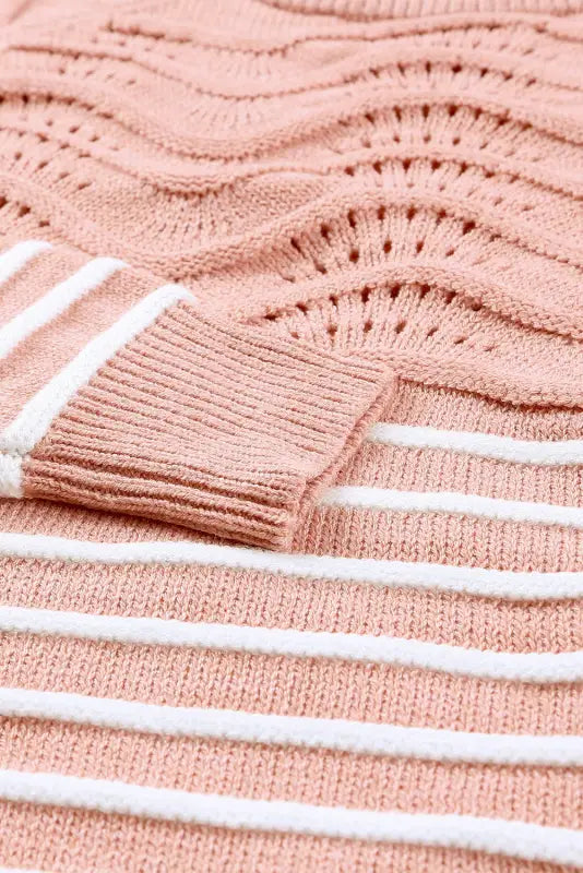 Pink striped textured long sleeve knit sweater - sweaters & cardigans