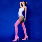 Pink Suede Elastic Over The Knee Boots High Heels - Fashionfitz