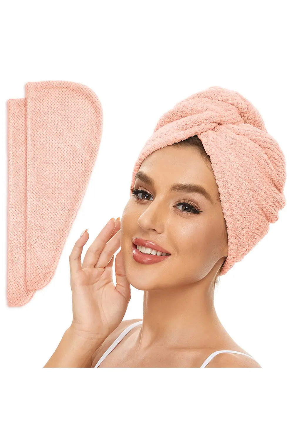 Pink super-absorbent quick drying microfiber hair towel -