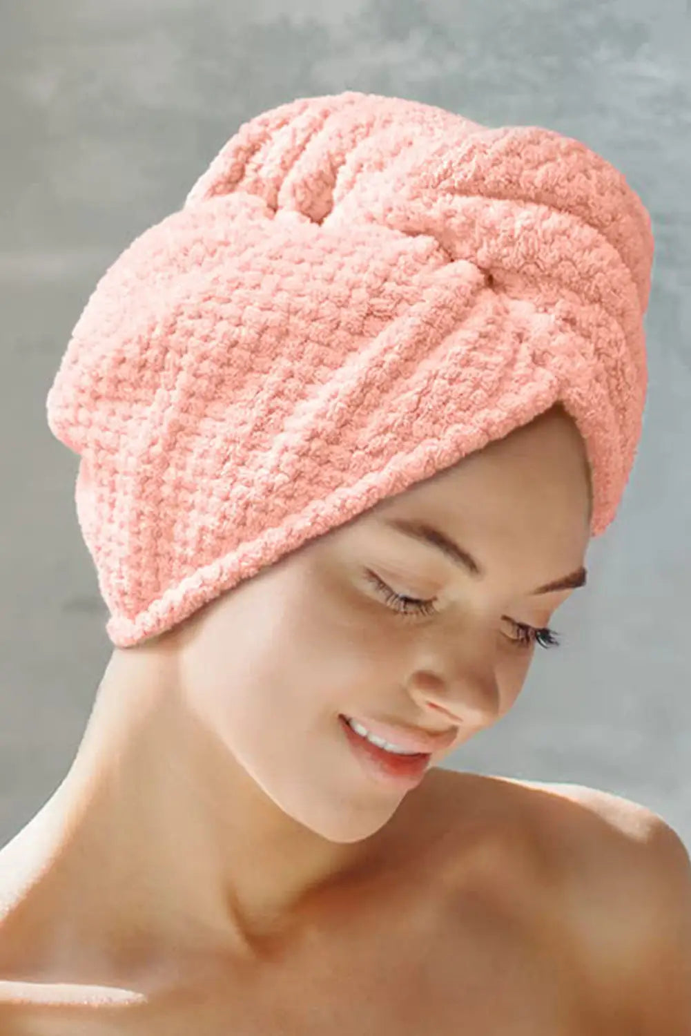 Pink super-absorbent quick drying microfiber hair towel -