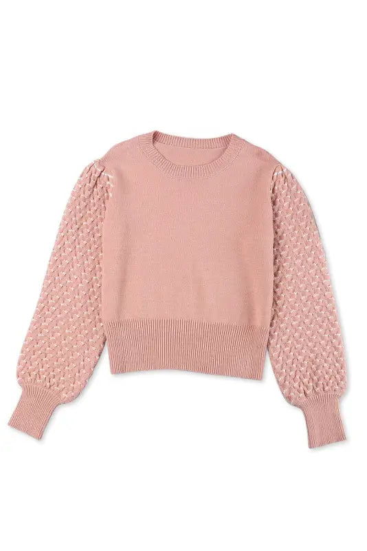 Pink textured bubble sleeve knit sweater - 2xl / 50% viscose + 28% polyester + 22% polyamide - sweaters & cardigans