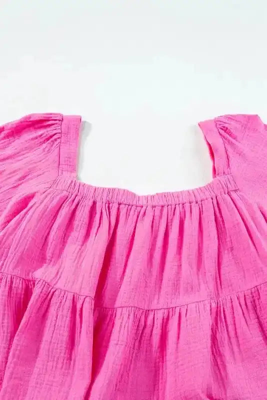 Pink Textured Tiered Flowy Blouse - Fashionfitz