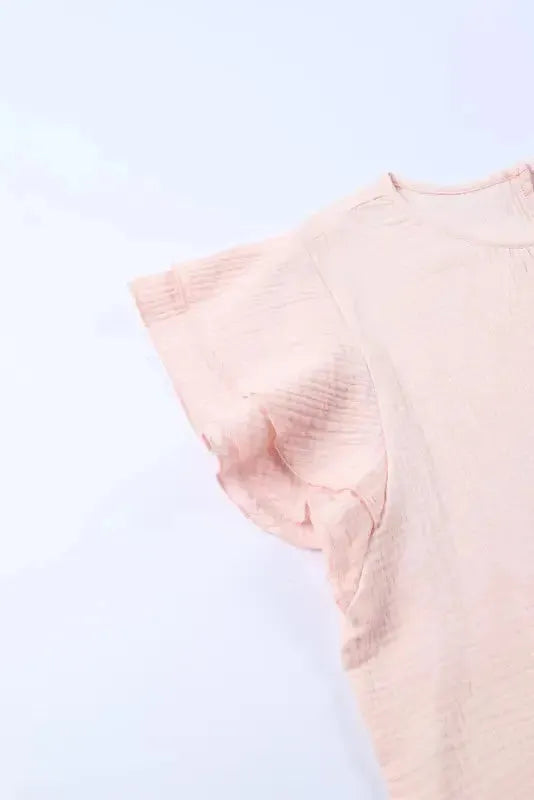 Pink Textured Tiered Ruffled Short Sleeve Blouse - Fashionfitz