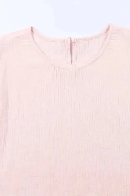 Pink Textured Tiered Ruffled Short Sleeve Blouse - Fashionfitz