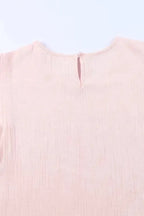 Pink Textured Tiered Ruffled Short Sleeve Blouse - Fashionfitz