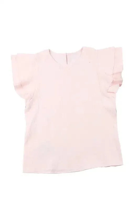 Pink Textured Tiered Ruffled Short Sleeve Blouse - Fashionfitz