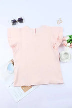 Pink Textured Tiered Ruffled Short Sleeve Blouse - Fashionfitz