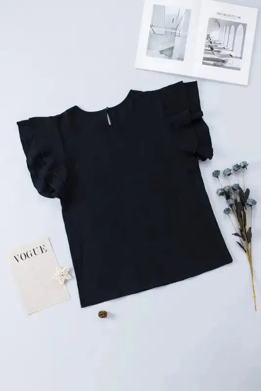 Pink Textured Tiered Ruffled Short Sleeve Blouse - Fashionfitz