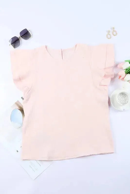 Pink Textured Tiered Ruffled Short Sleeve Blouse - Fashionfitz