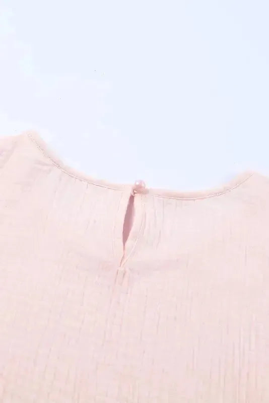 Pink Textured Tiered Ruffled Short Sleeve Blouse - Fashionfitz