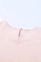 Pink Textured Tiered Ruffled Short Sleeve Blouse - Fashionfitz