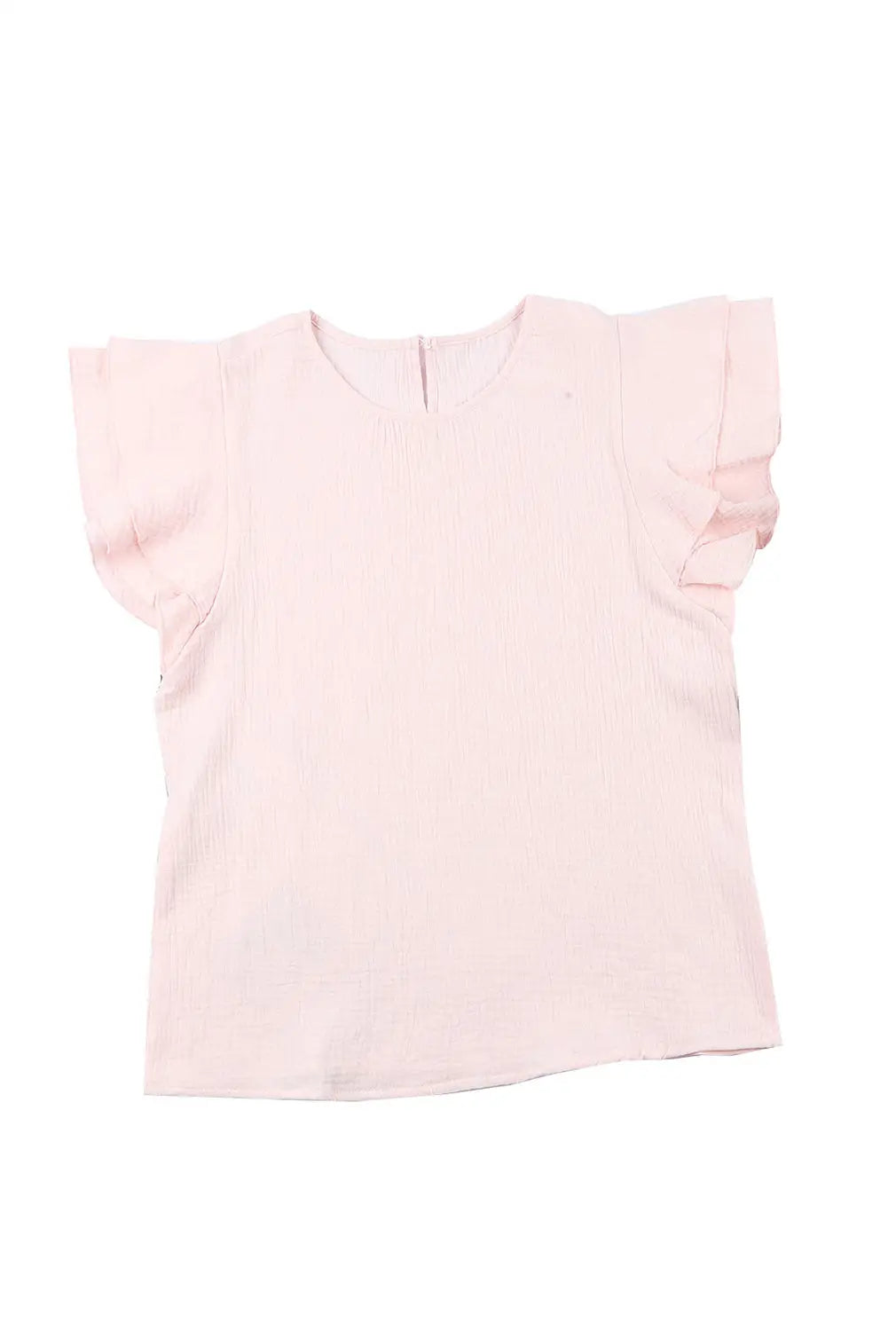 Pink textured tiered ruffled short sleeve blouse - tops
