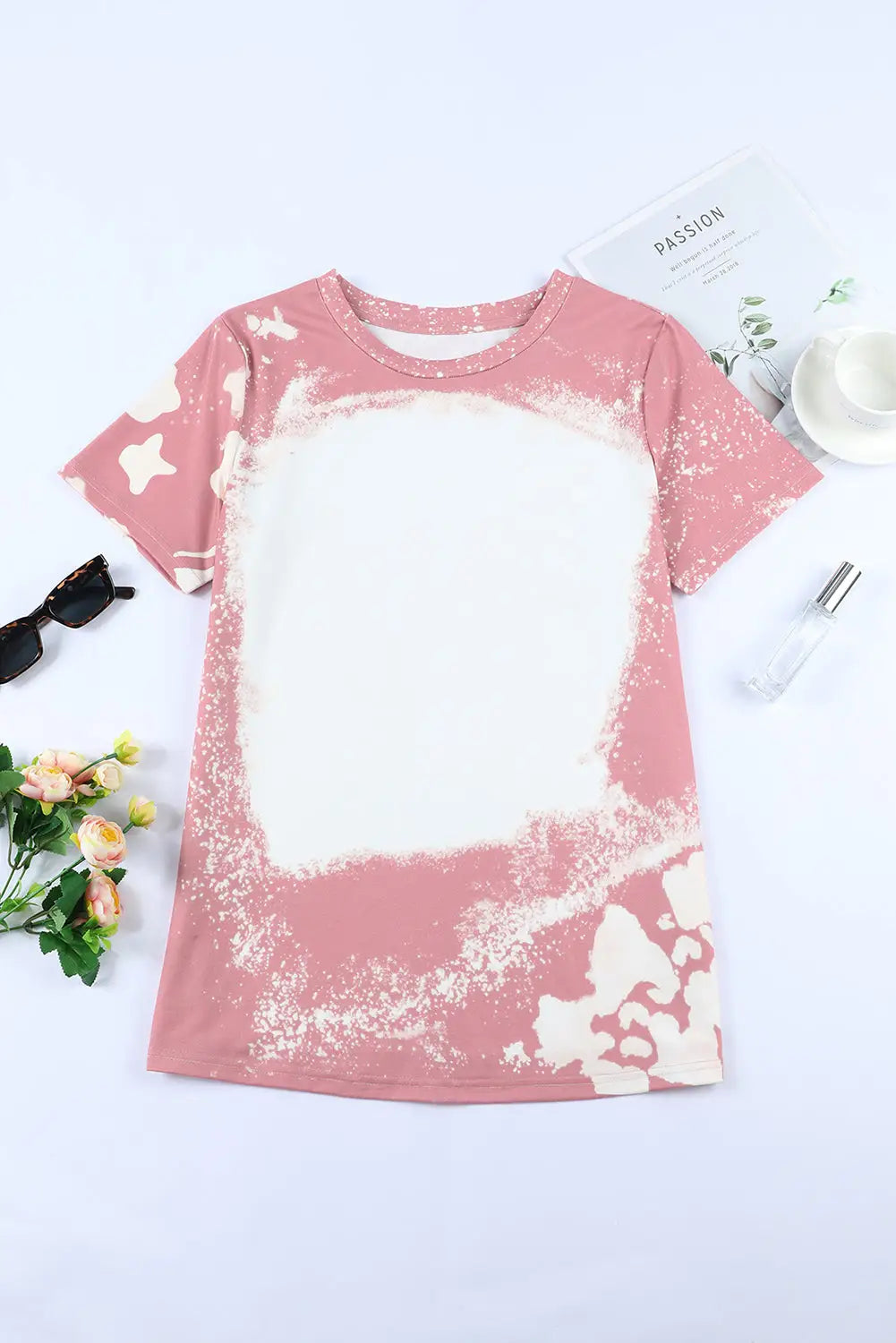 Pink tie dye color bleached short sleeve t shirt - t-shirts