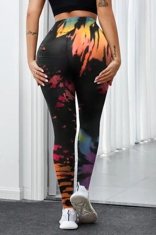 Pink tie dye hollow out fitness activewear leggings