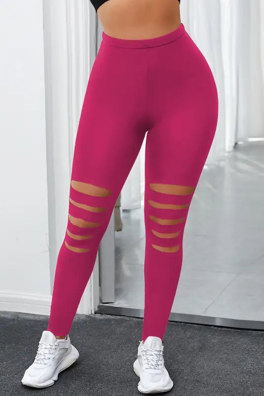 Pink tie dye hollow out fitness activewear leggings