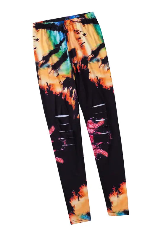 Pink tie dye hollow out fitness activewear leggings