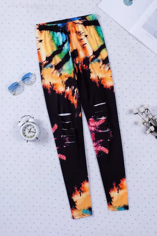 Pink tie dye hollow out fitness activewear leggings