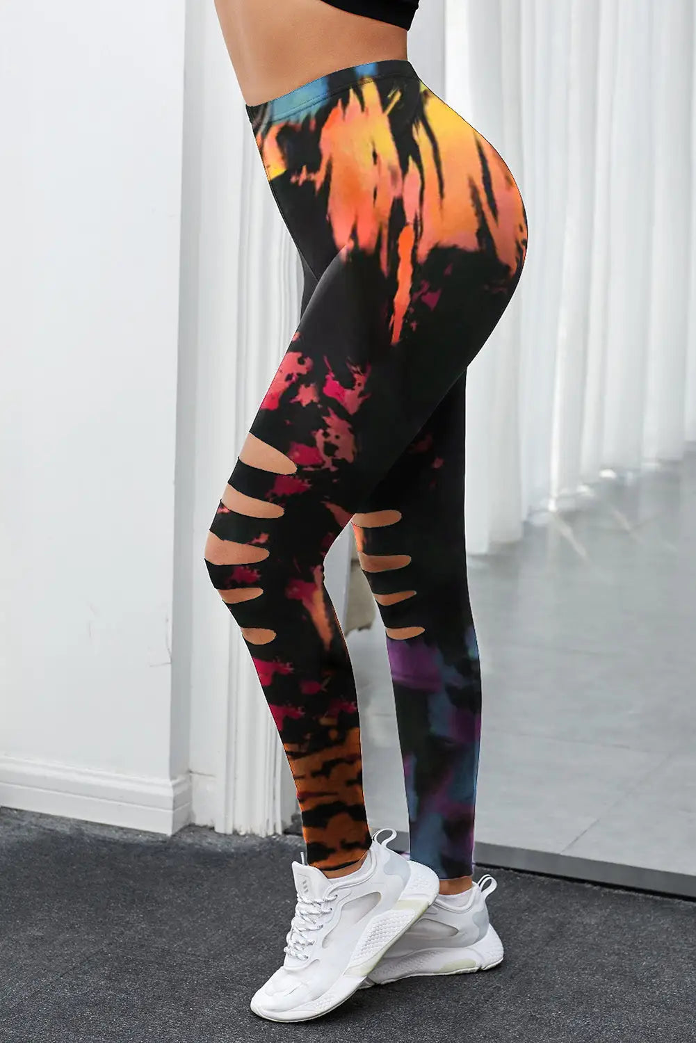 Pink tie dye hollow out fitness activewear leggings