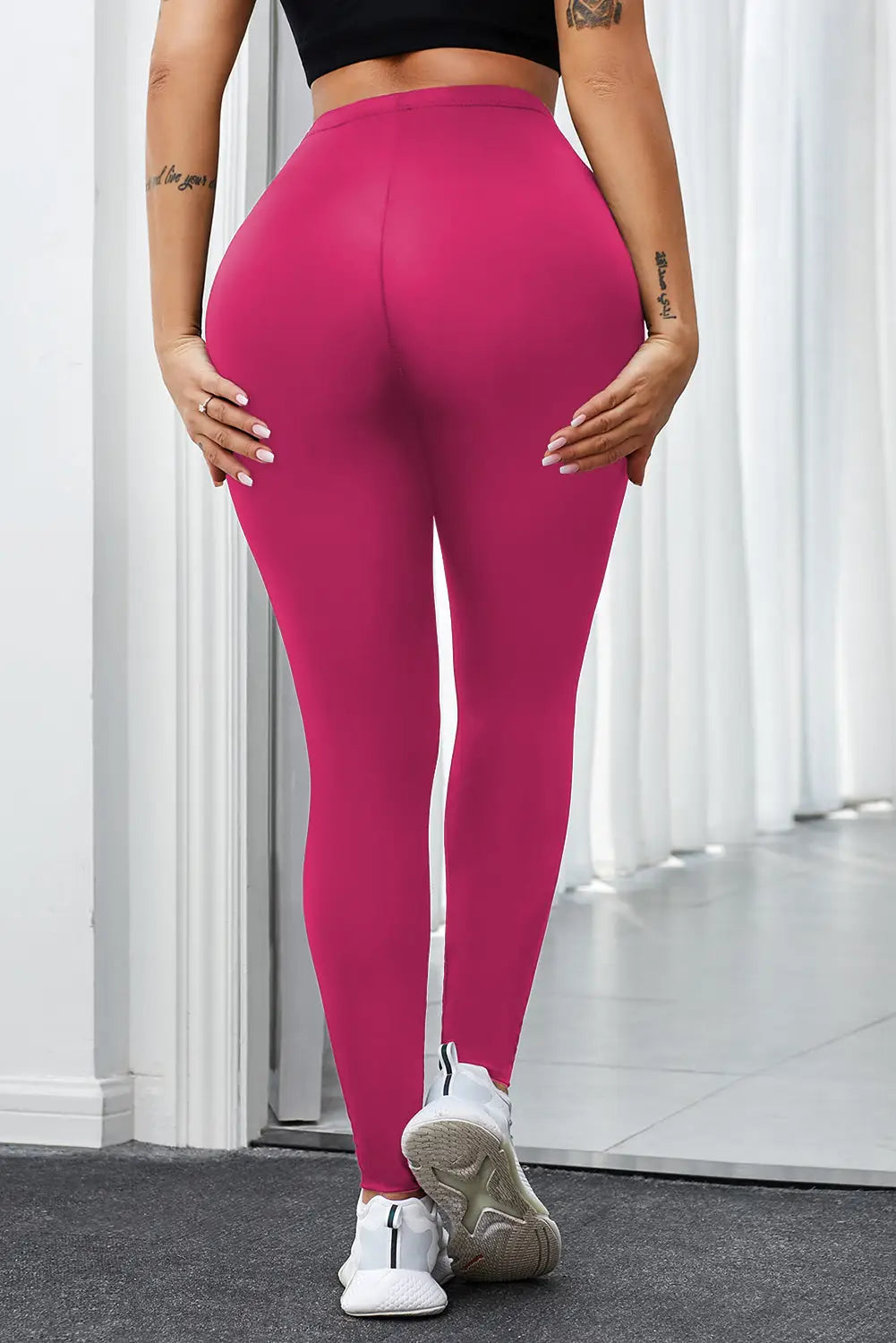 Pink tie dye hollow out fitness activewear leggings -
