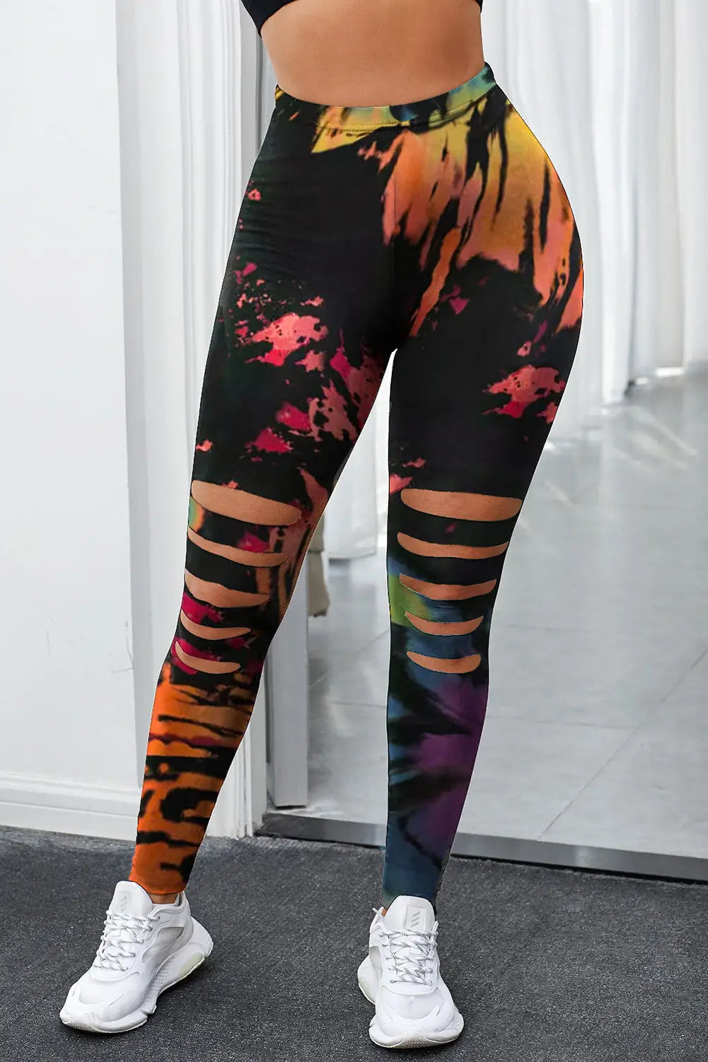 Pink tie dye hollow out fitness activewear leggings