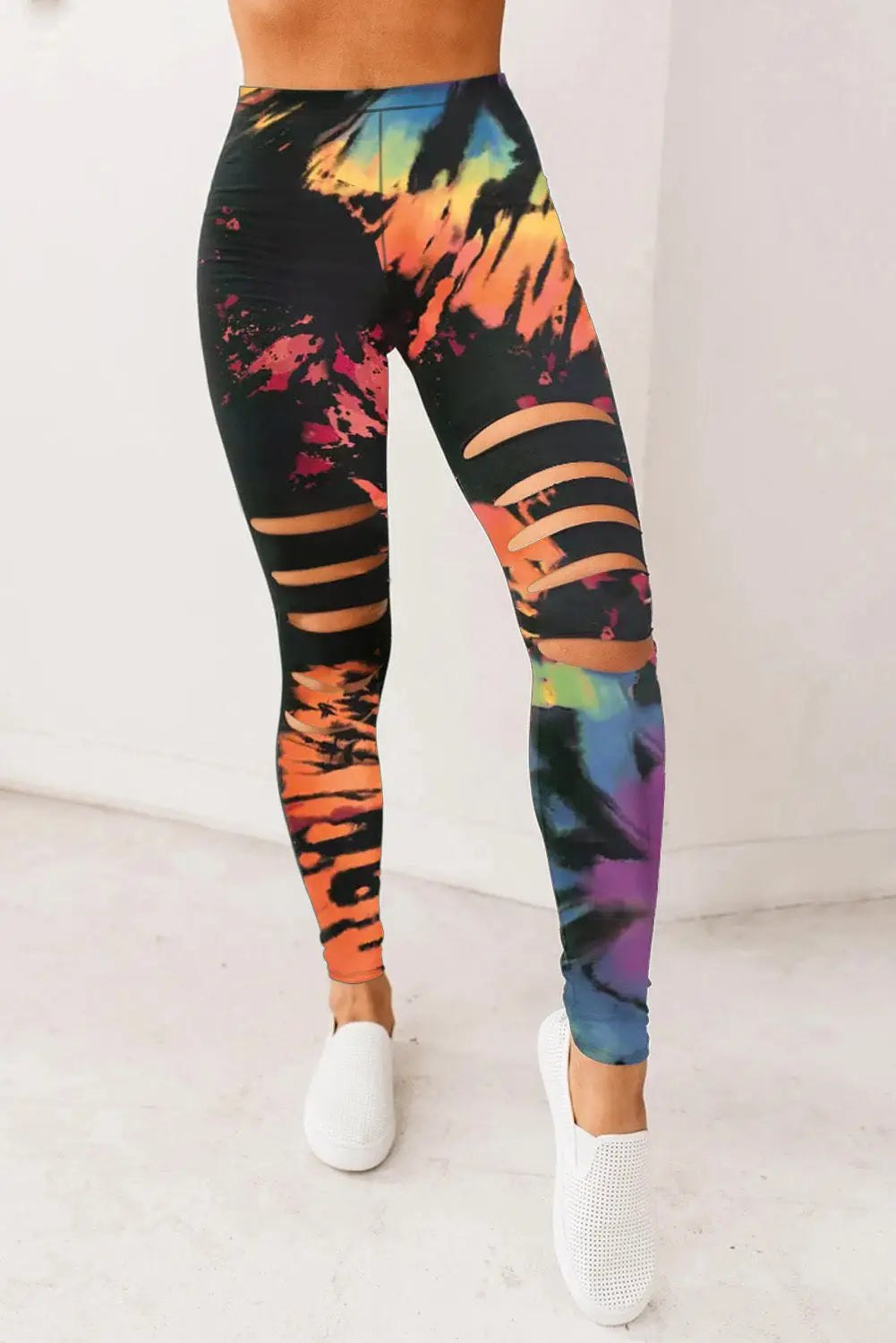 Pink tie dye hollow out fitness activewear leggings - multicolor / s / 95% polyester + 5% elastane