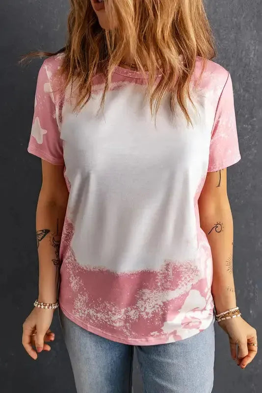 Side view of Tie Dye Bleach Effect T-Shirt showing longer silhouette and distinctive tie dye pattern — Fashionfitz