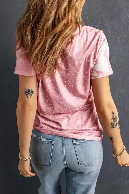 Back view of Tie Dye Bleach Effect Short Sleeve T-Shirt showing longer length and individual bleach pattern — Fashionfitz