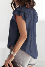 Pink Tiered Ruffled Drawstring V Neck Top - Fashionfitz