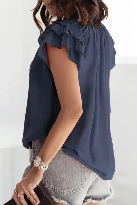 Pink Tiered Ruffled Drawstring V Neck Top - Fashionfitz