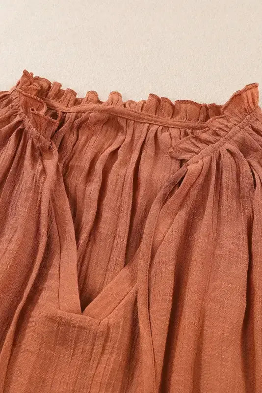 Pink Tiered Ruffled Drawstring V Neck Top - Fashionfitz