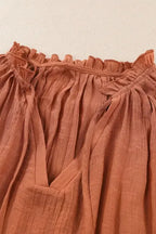 Pink Tiered Ruffled Drawstring V Neck Top - Fashionfitz