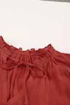 Pink Tiered Ruffled Drawstring V Neck Top - Fashionfitz