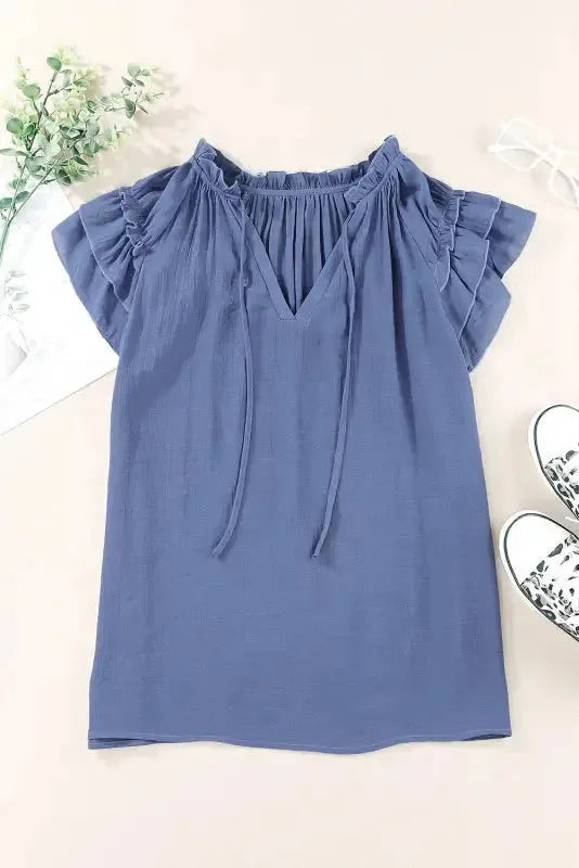 Pink Tiered Ruffled Drawstring V Neck Top - Fashionfitz