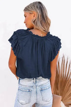Pink Tiered Ruffled Drawstring V Neck Top - Fashionfitz