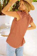 Pink Tiered Ruffled Drawstring V Neck Top - Fashionfitz