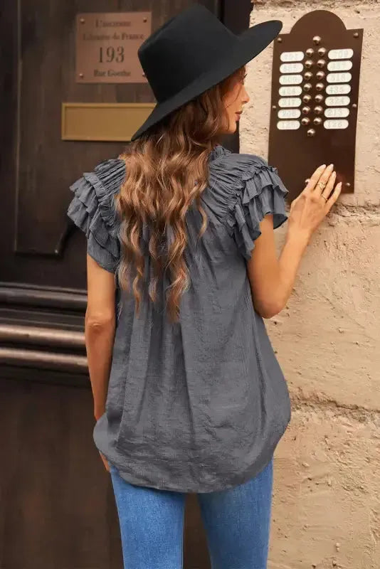 Pink Tiered Ruffled Drawstring V Neck Top - Fashionfitz