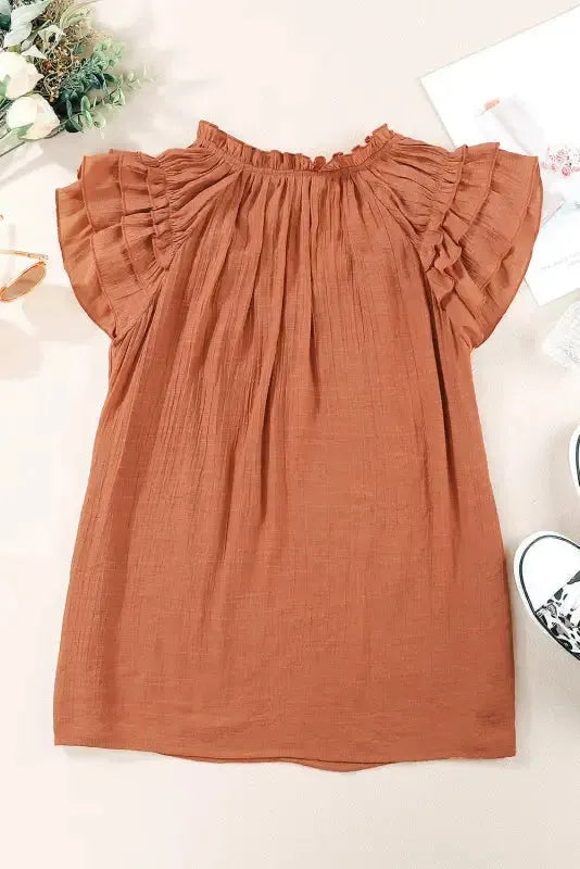 Pink Tiered Ruffled Drawstring V Neck Top - Fashionfitz