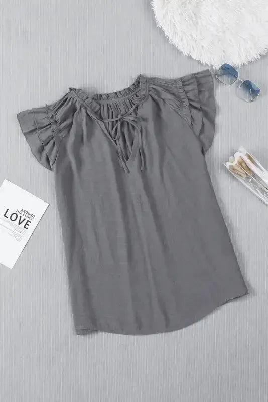 Pink Tiered Ruffled Drawstring V Neck Top - Fashionfitz