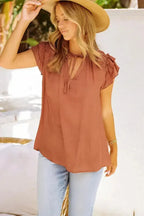 Pink Tiered Ruffled Drawstring V Neck Top - Fashionfitz
