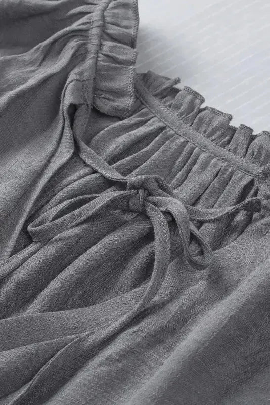 Pink Tiered Ruffled Drawstring V Neck Top - Fashionfitz