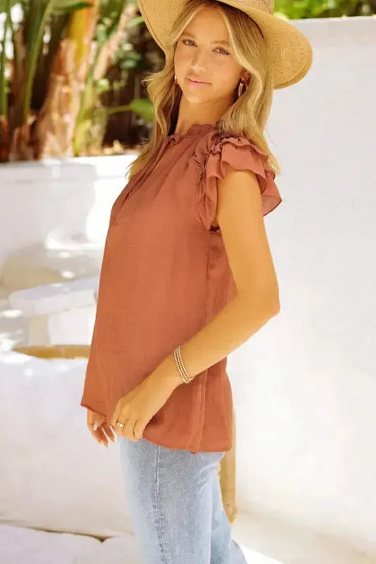 Pink Tiered Ruffled Drawstring V Neck Top - Fashionfitz