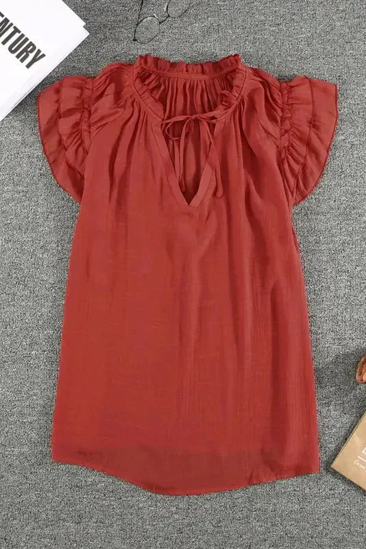 Pink Tiered Ruffled Drawstring V Neck Top - Fashionfitz