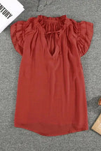 Pink Tiered Ruffled Drawstring V Neck Top - Fashionfitz