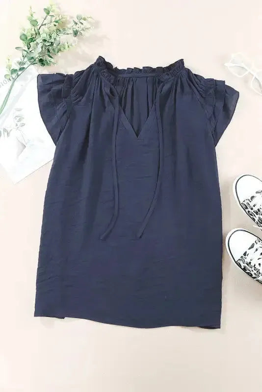 Pink Tiered Ruffled Drawstring V Neck Top - Fashionfitz